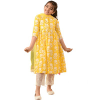 Pspeaches Girl's Cotton Kurta & Palazzo (Ks-Yellowoffwhite-7-8Y_Yellow