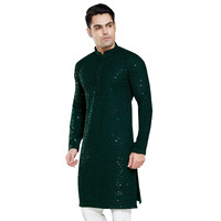 Divisive Men's Sequince Embroidered Cotton Blend Only Kurta (Dkrt10_Xxxl_Bottle Green)