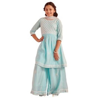 Pspeaches Girl's Cotton Blend Sharara Set (Sha-Firozichikankari-7-8Y_Firozi