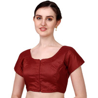 Pujia Mills Women's Silk Solid Short Sleeve Blouse (Kajal 3 Blouse_Maroon_38)
