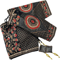 Pujia Mills Women's Copper Zari Milan Silk Multi Codding Embroidery With Sequins Half Sleeve Black Fancy Blouse 42