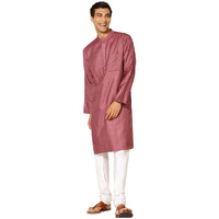 Fabindia Men Silk Blend Striped Long Kurta Pink_L