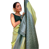 Flosive Women's Light Color Kanjivaram Pure Zari Woven Soft Silk Saree With Blouse (Pista)