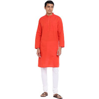 Fabindia Men Cotton Long Kurta Comfort Fit Orange_Xs