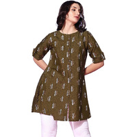 Greciilooks Women Cotton Blend Casual Regular Fit Kurti (Mahendi, Xxx-Large)