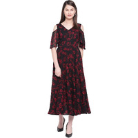 Rare Women's Polyester Fit And Flare Maxi Dress (Ep3152Nt_Black_M)