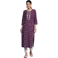 Rytras Women's Cotton Printed Straight Kurta(Purple,S)