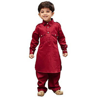 Vastramay Boys' Pathani Khan Suit Set  Soft Cotton Fabric With Patiala Pyjama  Perfect For Holi & Eid