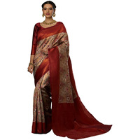 Satrani Women's Silk Blend Weaving Banarasi Saree With Unstitched Blouse Piece (4120S2906N_Beige2)