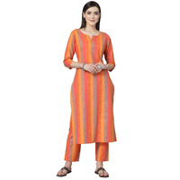 Stylum Women's Woven Design Cotton Blend Straight Kurta Pant Set (Kporangeoreo38_Orange, M)