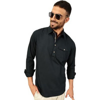 Thomas Scott Men Solid Cotton Linen Kurta Shirt (Ts1531_Navy, 2Xl)