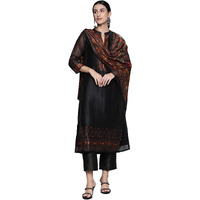 Varanga Women Black Printed Straight Kurta Paired With Solid Bottom And Printed Dupatta  Stylish Round Neck Kurta With Three-Quarter Sleeves, Comfortable Fit, Ideal For Casual And Festive Occasions