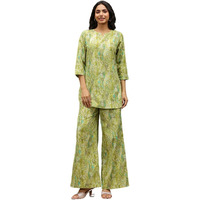 Greciilooks Rayon Women Printed Co Ord Set For Women | Co Ord Set Stylish| Designer Kurta Set | 3/4 Sleeve Co-Ord Set (In, Alpha, Small, Regular, Green)
