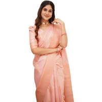 Flosive Women's Kanjivaram Pure Zari Woven Soft Silk Saree With Blouse Piece (Multi) (Peach)