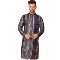 Jompers Men Navy Mirror Work Kurtas (Navy, Xl)
