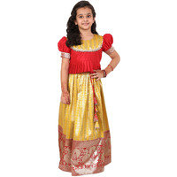 Jbn Creation Silk Blend Girls South Indian Style Pavda Pattu Lehenga (Jbnglc051Md_26_Red And Yellow_5 6 Years)