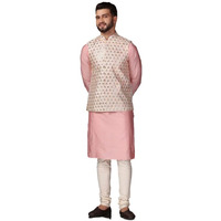 Kisah Men's Kurta Jacket Churidar Set, Multi Silk Blend, Embroidered Regular Fit Long Sleeves Mandarin Collar (L)