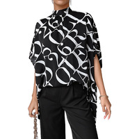 Leriya Fashion Letter Graphic Tie Back Dolman Sleeve Western Dress For Women || Dresses For Women || Western Dresses For Women || Dress For Women (Large, Black)