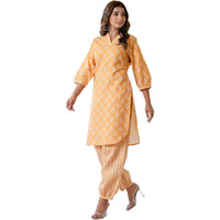 Lookmark Women's Latest Printed Cotton Blend Straight Kurta And Afghani Pant Set Perfect For Casual And Office Wear (Az-Lm-P1-Ks2070 Mustard-M)