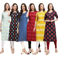 Pinkmint Women's Crepe Digital Print Straight Kurta Pack Of 6 [Cr-343-330-353-337-329-345-M]