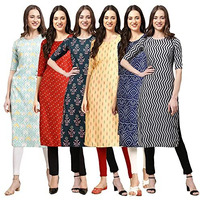 Pinkmint Women's Crepe Digital Print Straight Kurta(Pack Of 6)[Qv-343-370-335-360-366-336-L]