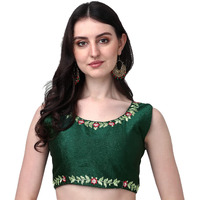 Pujia Mills Women's Silk Flower Embroidery Work Readymade Saree Blouse
