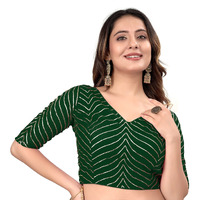 Pujia Mills Womens Fancy Readymade Half Sleeve Georgett Saree Blouse(R Koti 2 Green_38)