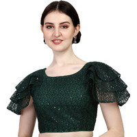 Pujia Mills Women's Shipali Net Work Ruffle Sleeves Readymade Saree Blouse
