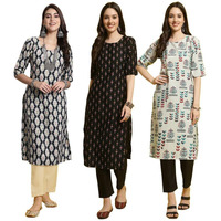 Pinkmint Women's Crepe Printed Kurta And Pant Set (Pack Of 3)