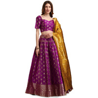 Purvaja Women's Jacquard Semi-Stitched Lehenga Choli (Trisha-Wine_Wine_Free Size)