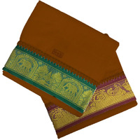 Prakasam Cotton Mens Panchakacham 9X5 Unbleached Cotton Colour Dhoti + Towel Set (Kavi)