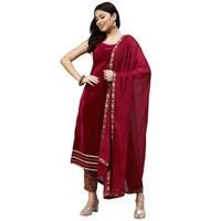 Sanisa Women's Solid Velvet Straight Kurta Set With Dupatta (37Kbd463N-Xl_Maroon)