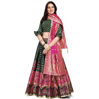 Purvaja Women's Jacquard Semi-Stitched Lehenga Choli (Erica-D-Green_Green_Free Size)