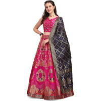 Purvaja Women's Jacquard Semi-Stitched Lehenga Choli (Amayra-Pink_Pink_Free Size)