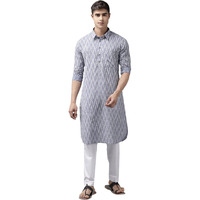 See Designs Men Light Grey Regular Pure Cotton Pathani Printed Men's Kurta With White Salwar_Sdpkt117301L