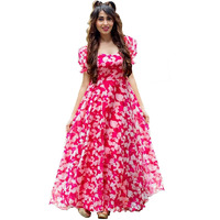 Shasmi Women's Georgette Digital Printed Maxi Dress For Women (Dress 39 Neon Pink M)