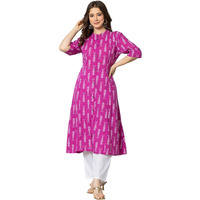 Rytras Women's Cotton Printed A-Line Kurta(Ryt575,Pink,M)