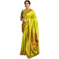 Satrani Women's Silk Paithani Jacquard Saree With Unstitched Blouse Piece (4052S6355N_Lime Green1)