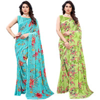 Satrani Women's Knit Polyester Saree (1850St176_1850St172_Green & Aqua Blue)