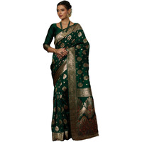 Satrani Women's Silk Blend Weaving Banarasi Saree With Unstitched Blouse Piece (4100S740N_Dark Green2)