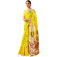 Satrani Women's Pure Cotton Printed Saree With Unstitched Blouse Piece (3884S369N_Yellow)