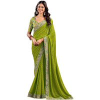 Satrani Women's Georgette Sequence Embroidery Lace & Bandhani Printed Saree With Unstitched Blouse Piece (4115S907N_Light Green)