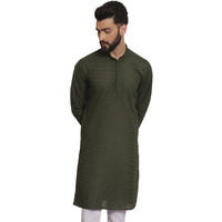 Sojanya (Since 1958 Ethnic Motifs Embroidered Thread Work Pure Cotton Dark Green Straight Only Kurta