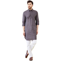 See Designs Men Grey Cotton Solid Curved Hemline Full Sleeve Side Slit Pathani Kurta - Bnrskt629Xs