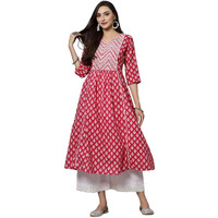 Stylum Women's Floral Printed Cotton A-Line Kurta (Pinkfizz36_Pink, S)