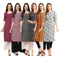 Pinkmint Women's Crepe Digital Print Straight Kurta [Pack Of 6](Pv-355-347-377-373-356-357-L)