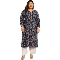 Tissu Women's Plus Size Dark Blue & Green Floral Printed Kurta With Palazzo (T-Plus-660_Dark Blue_3Xl)