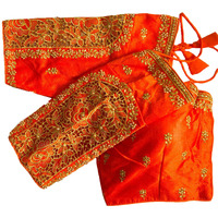 Vihu Fashion Women's Flower Embroidery Sleeves Cut Work Readymade Saree Blouse