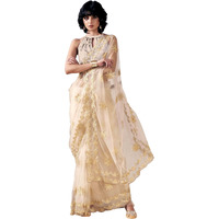 Womanista Women's Net Embroidered Saree (Ti6565_Cream)