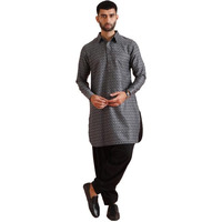 Kisah Men's Kurta Patiyala Set, Grey Silk Blend, Jacquard Regular Fit Mandarin Collar Long Sleeves (38)